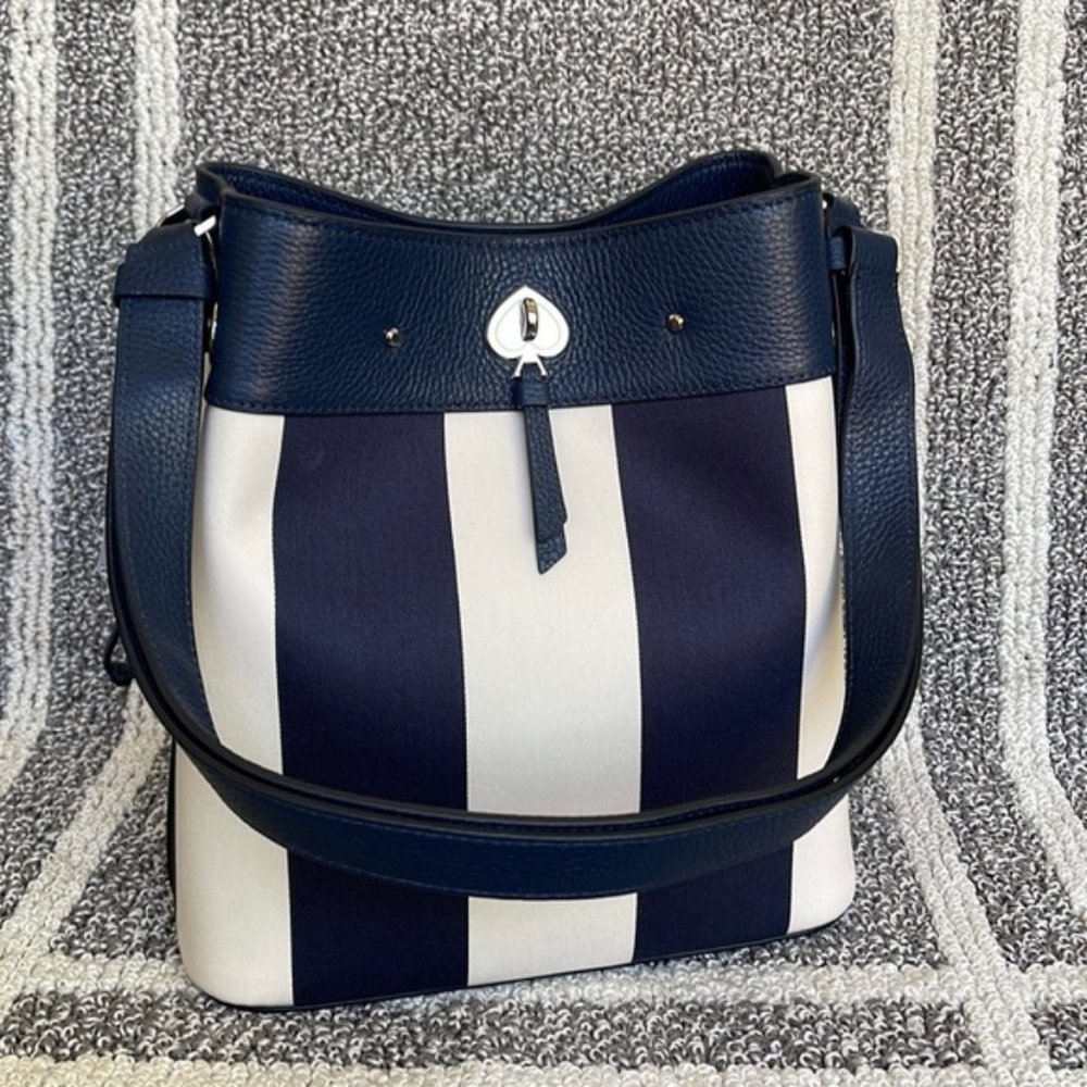 Kate Spade Marti Large Bucket Bag Even Stripe Blazer Blue